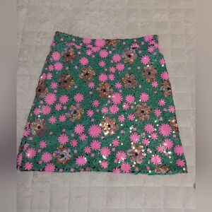 Topshop Green and Pink Floral Mini Skirt